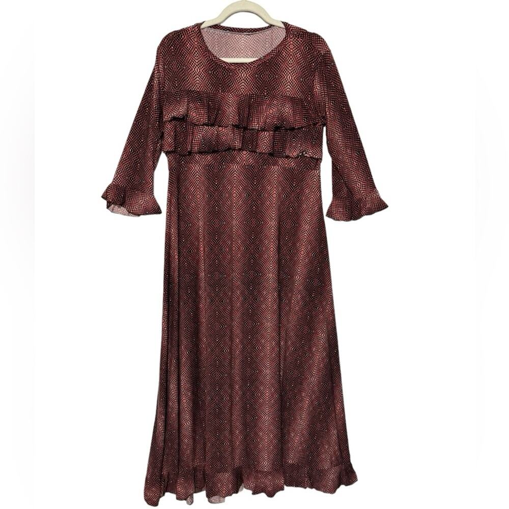 Southwest Aztec Long Modest Ruffle Jersey Knit Maxi Dress Womens Size Medium